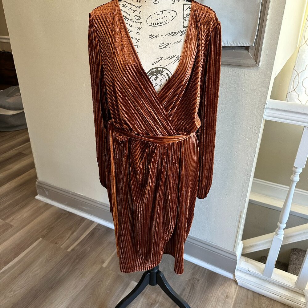 Rust Velvet Wrap Dress- Size Large